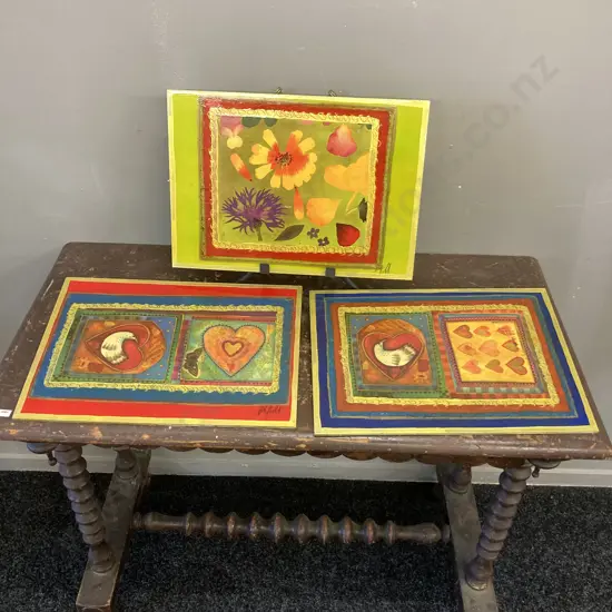 Set of 3 "Funky Girl Designs" Artworks by Andrea Evans-McCall. 28 x 40cm